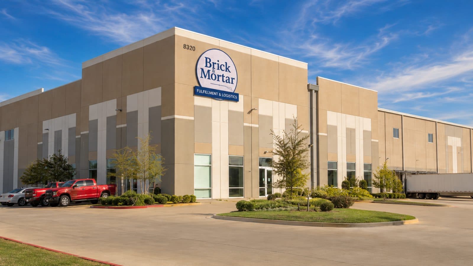 Exterior of the Brick and Mortar Logistics warehouse on Plummer Street in Houston